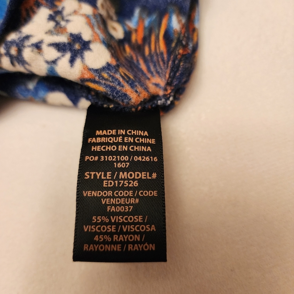 Ella Moss Blue Floral Shift Dress 3/4 Length Sleeves Size M - Picture 13 of 14